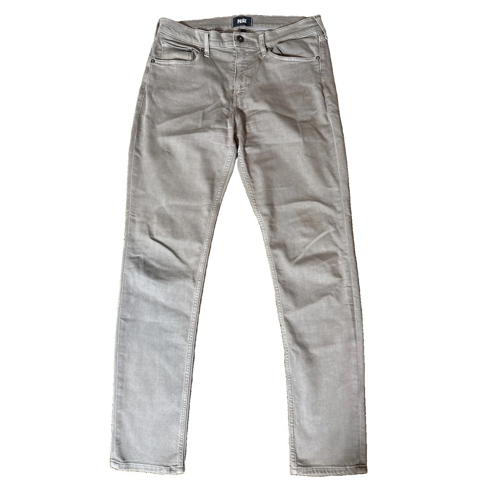 PAIGE Lennox Pants Mens 34 Beige Slim Straight Stretch Premium Designer Jean
